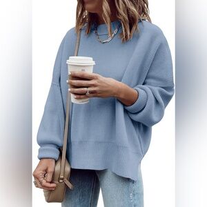 Oversized Knit Sweater - Blue - Size M